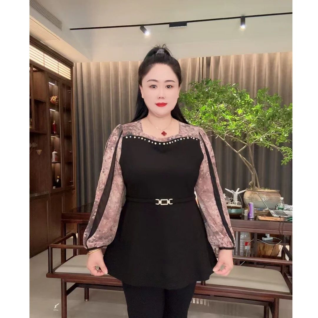 2025新款时尚洋气重工钉珠拼接设计感收腰显瘦上衣