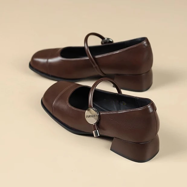 夏季小香风女中跟玛丽珍鞋2025新通勤方头小皮鞋法式分趾鞋