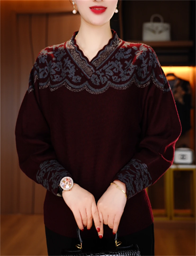 诺诗 秋冬保暖毛衣抗起球高端显瘦百搭减龄气质时尚套头V24Z683