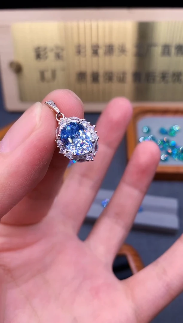 海蓝宝石颈饰银S925镶嵌1856
