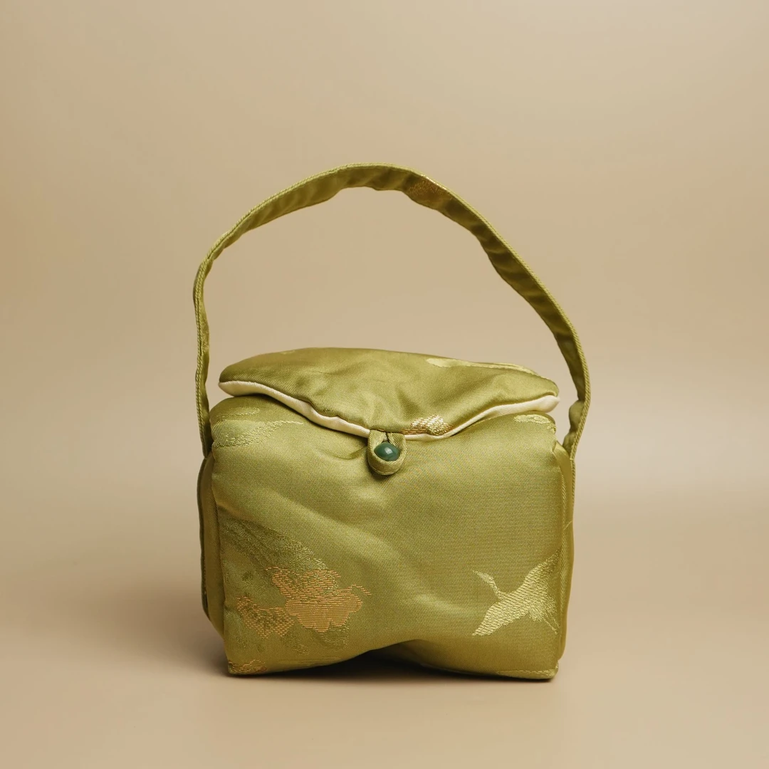 【流云松鹤布包（绿色）】茶包袋