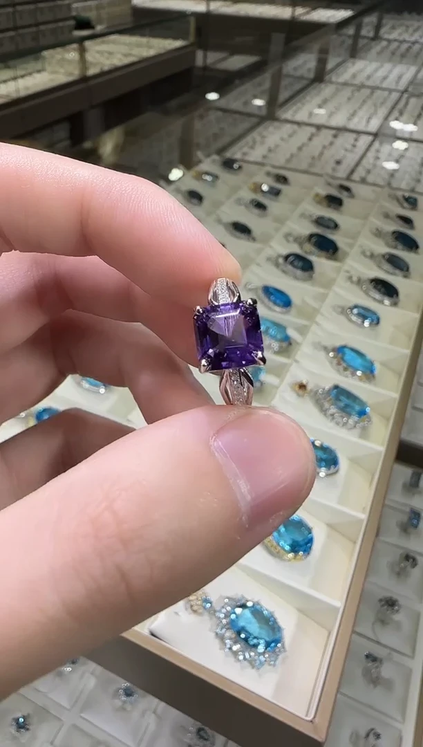 银S925镶嵌戒指紫晶10mm戒指简约款