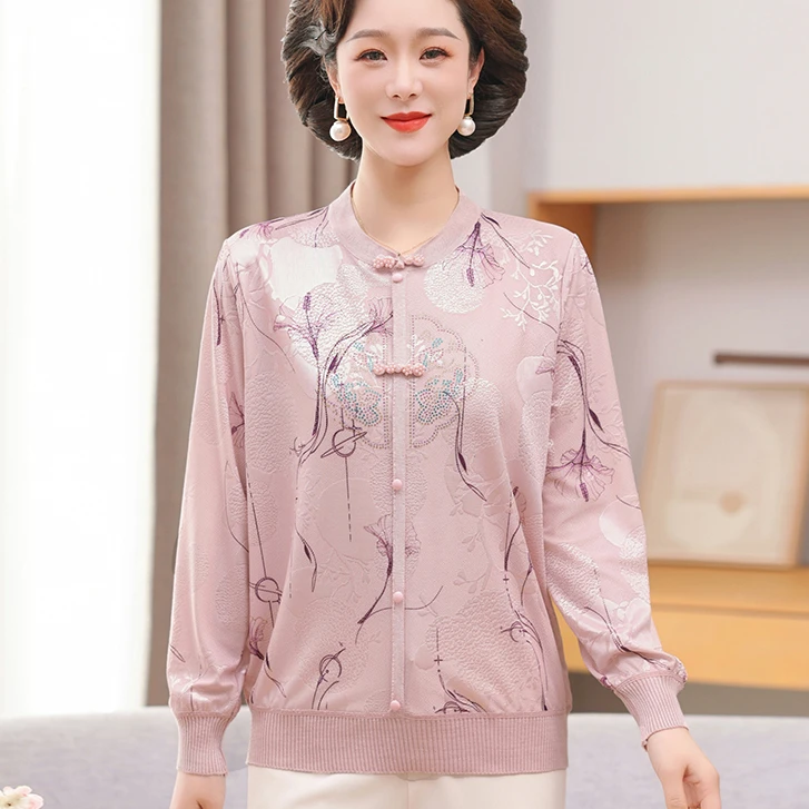 2024新款妈妈夏装短袖宽松冰丝T恤上衣中老年人女洋气质小衫奶奶