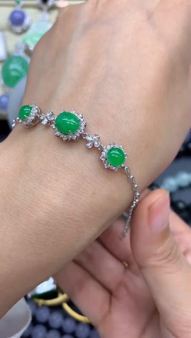 18K金镶嵌手链翡翠490-中国好珍宝