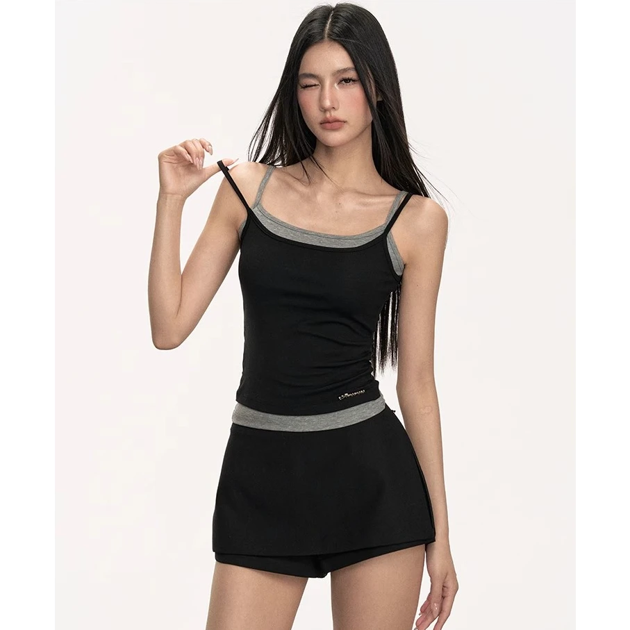 anna aneae徐梦结同款假两件针织吊带背心女夏季内搭外穿辣妹上衣