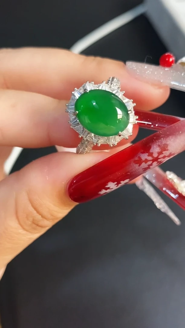 银S925镶嵌戒指翡翠天然