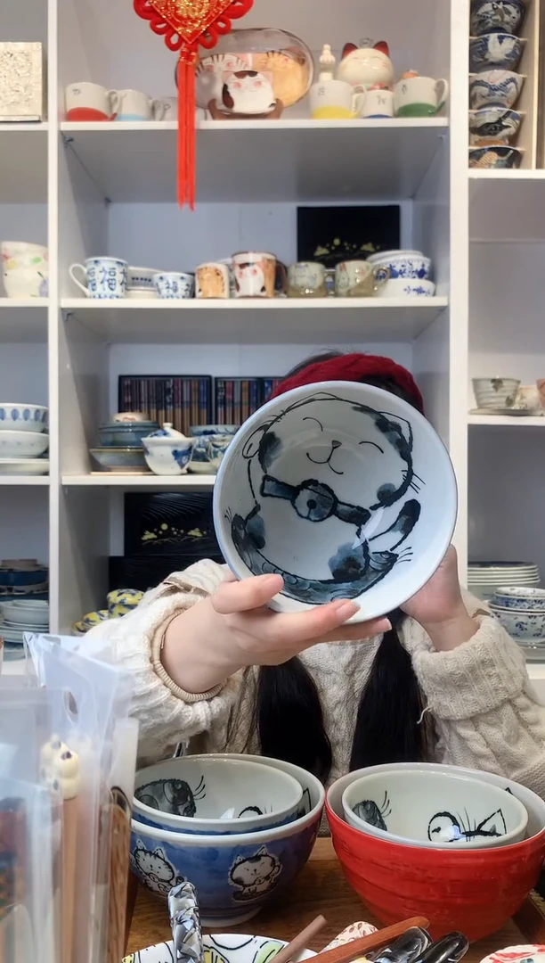 【闪购商品】耐热玻璃蓝色纯色小号碗猫咪