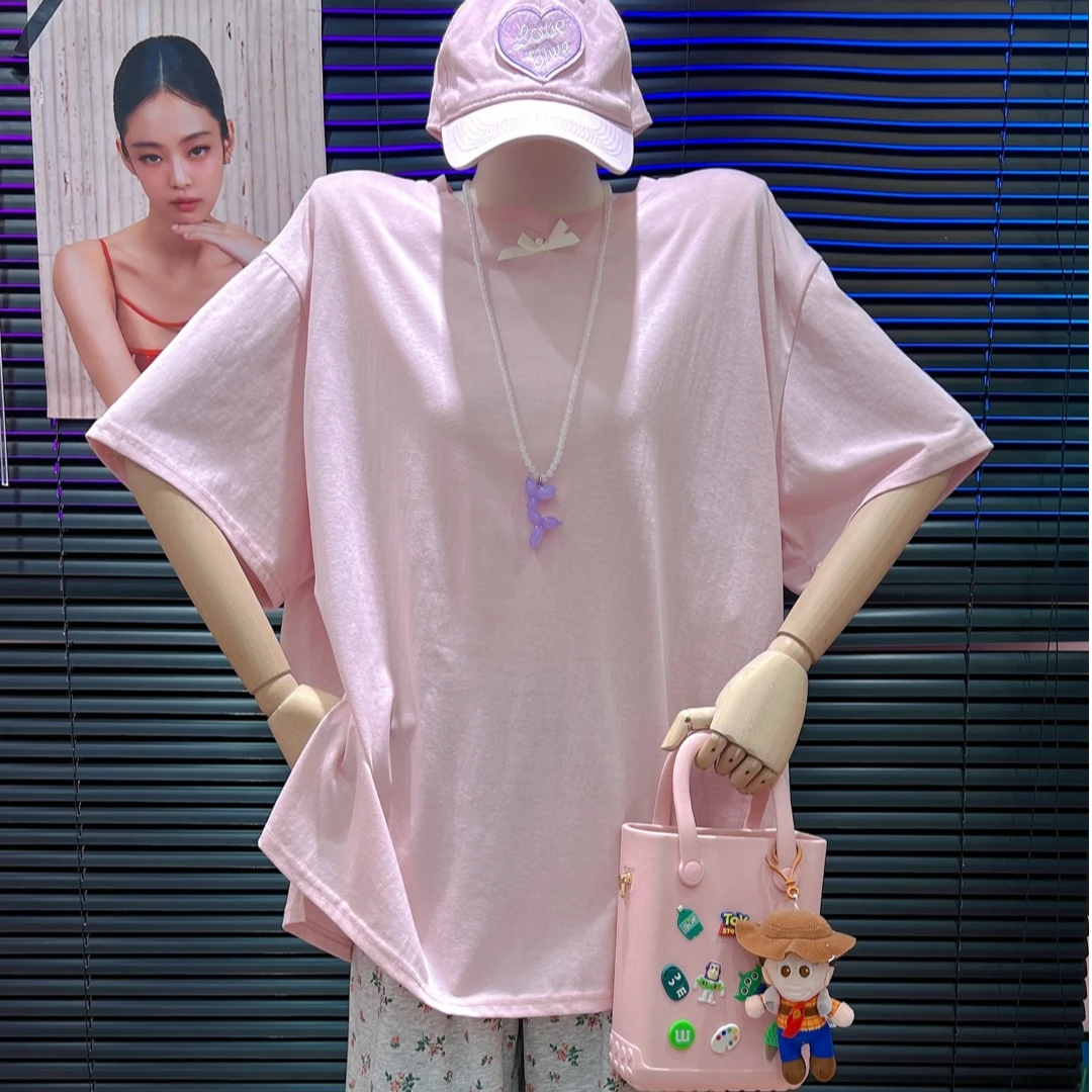 【纯熙+】30116春夏新款两色净版侧边小开叉T恤上衣女韩版宽松百搭