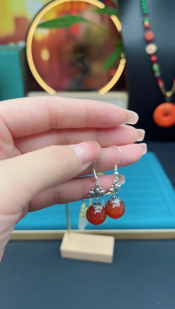 玛瑙/玉髓耳饰银S925镶嵌718