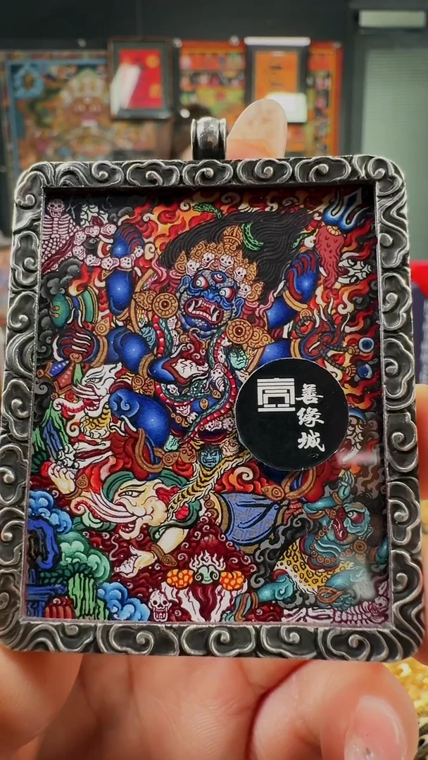 吊坠壹善缘城手绘唐卡大黑天