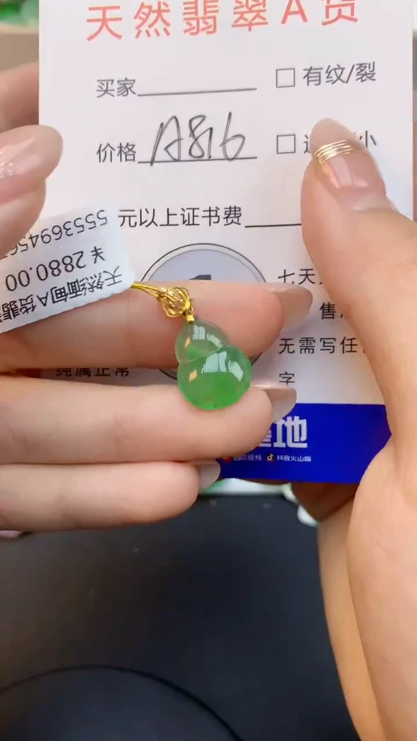 颈饰18K金镶嵌翡翠天然缅甸a货翡翠百元以上9元证书费自理