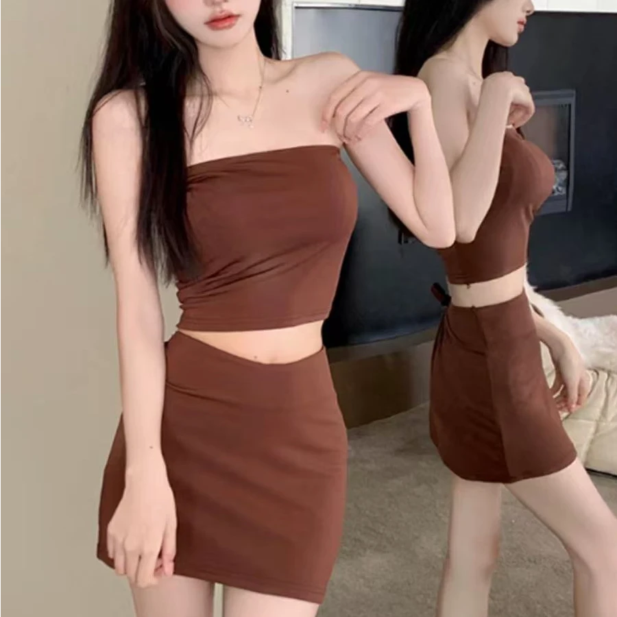 抹胸T恤包臀裙两件套女潮2025夏季新款显瘦辣妹套装韩版修身百搭