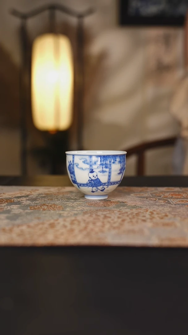 朴真堂青花童子鸡心杯
