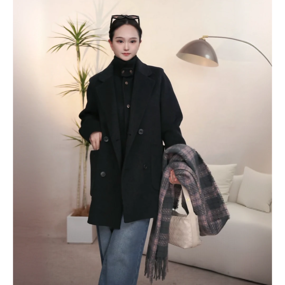 【欣欣专属】韩版气质大衣网红百搭中长款宽松女士时尚双面呢