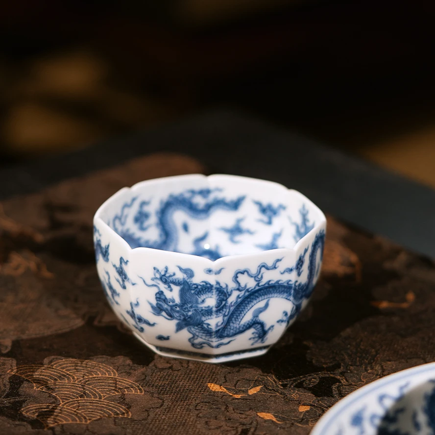 望月怀古五龙八方杯陶瓷纯手工全手工WYHG盖碗家用123茶杯主人杯