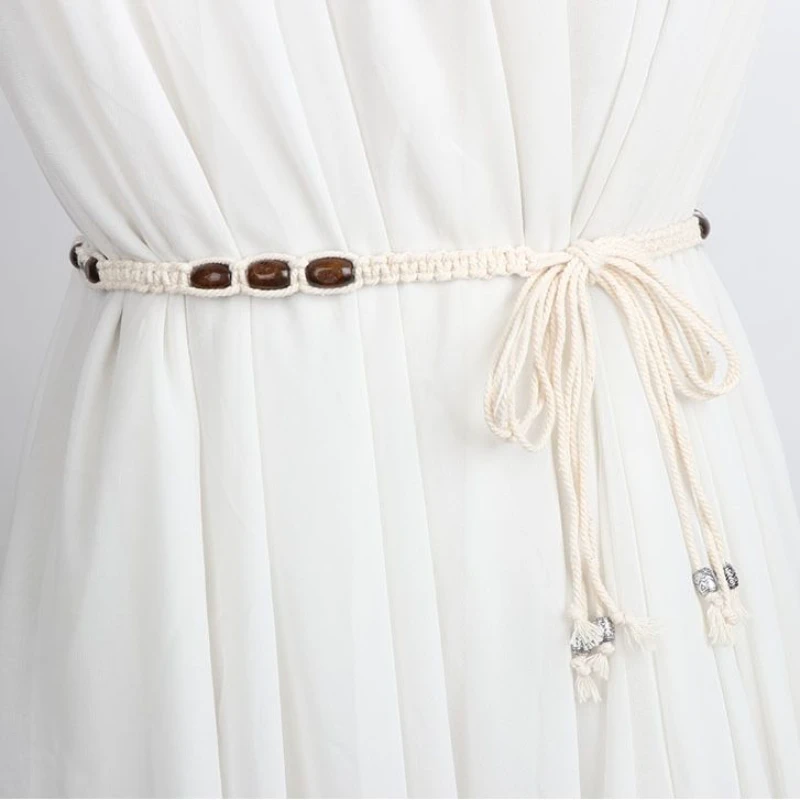 复古编织名族风百搭腰绳女麻绳腰带串珠流苏装饰多功能小腰带