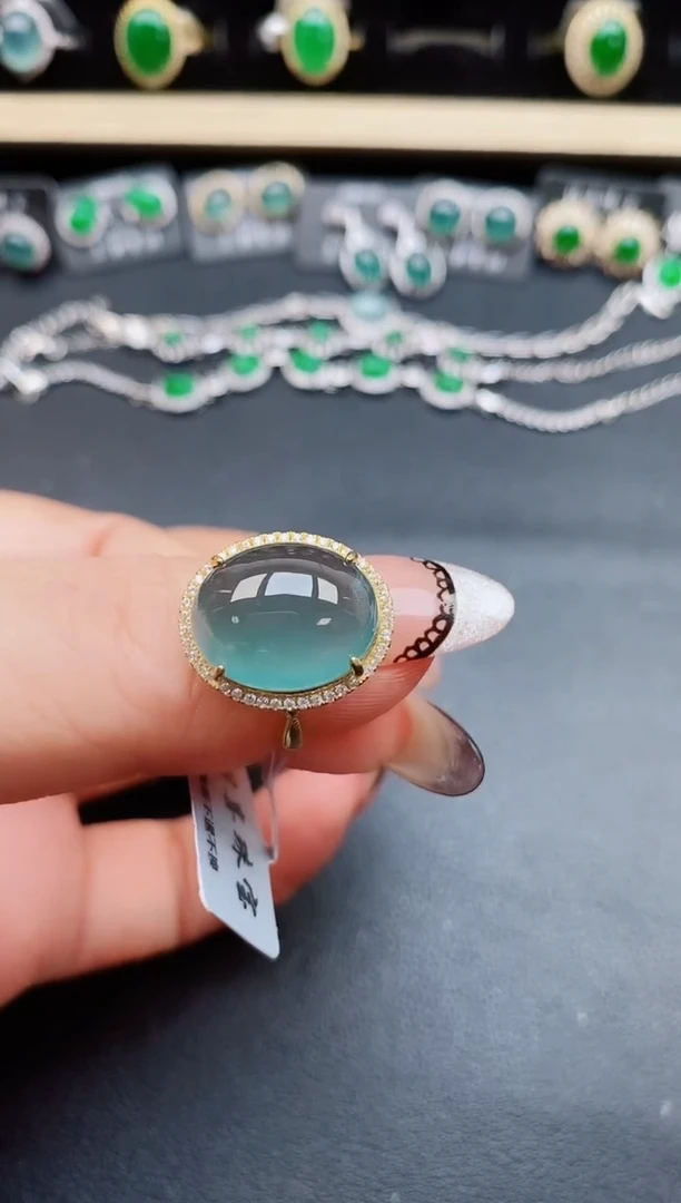 翡翠戒指银S925镶嵌50805