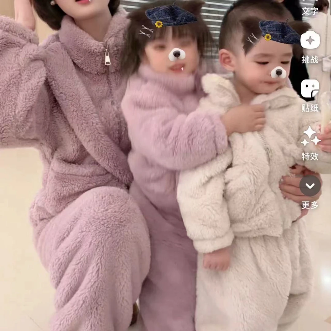 【花花定制】（儿童）海岛绒加绒加厚韩版风冬季可外穿睡衣家居服