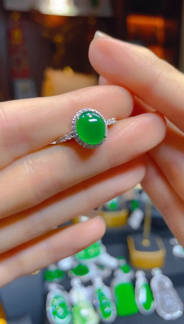 【闪购商品】翡翠戒指银S925镶嵌121769天然A货翡翠戒指