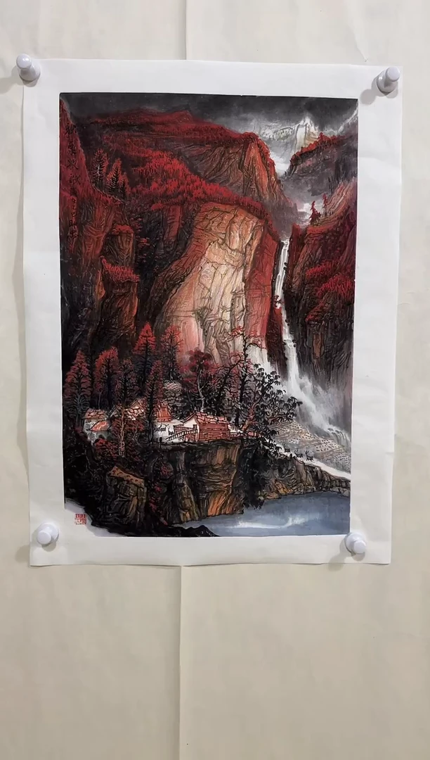 国画y/天津人美-刘助忠2.7平尺山水作品