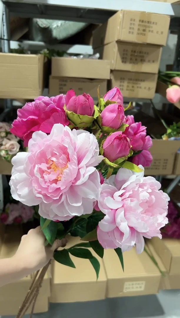 2枝粉色2枝玫红大牡丹