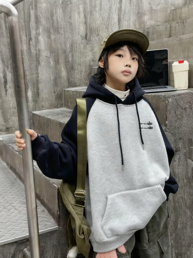 【小哥童装】男童冬款连帽卫衣羊驼绒加厚韩版中大童帽衫WY59165