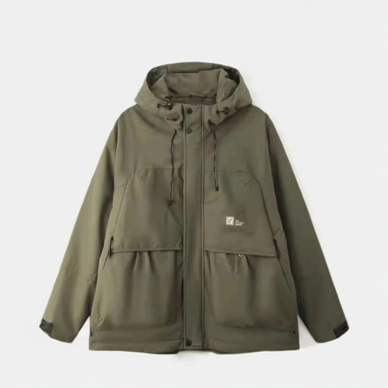 棉#M808绿#秋冬款加厚连帽休闲保暖棉服外套