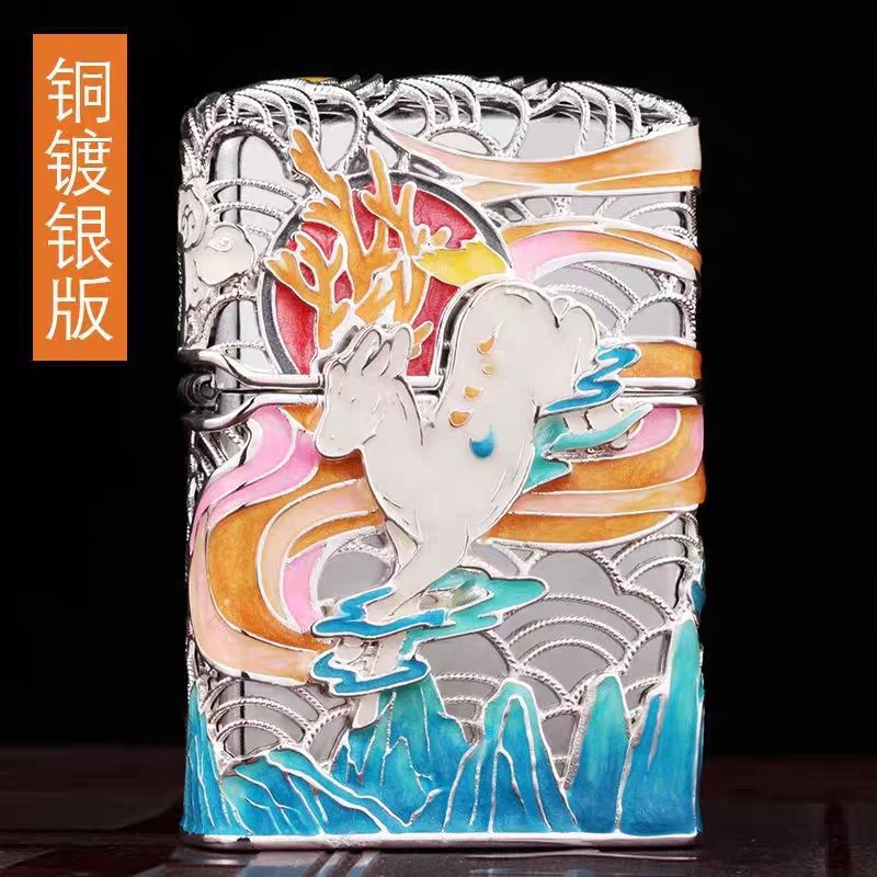 Zippo打火机花丝镶嵌镀银一鹿有你257DYJ1