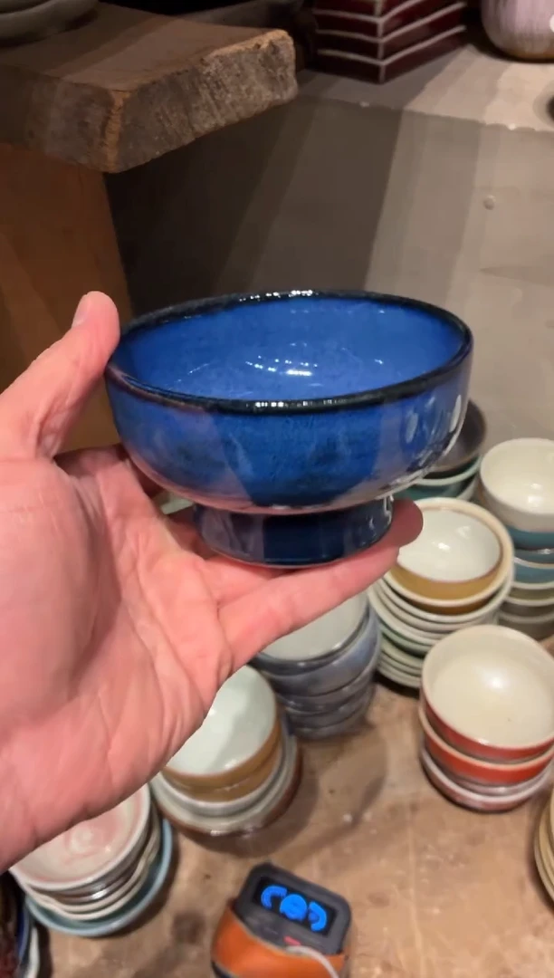 瓷片4.5寸季蓝高足小碗（福利款）