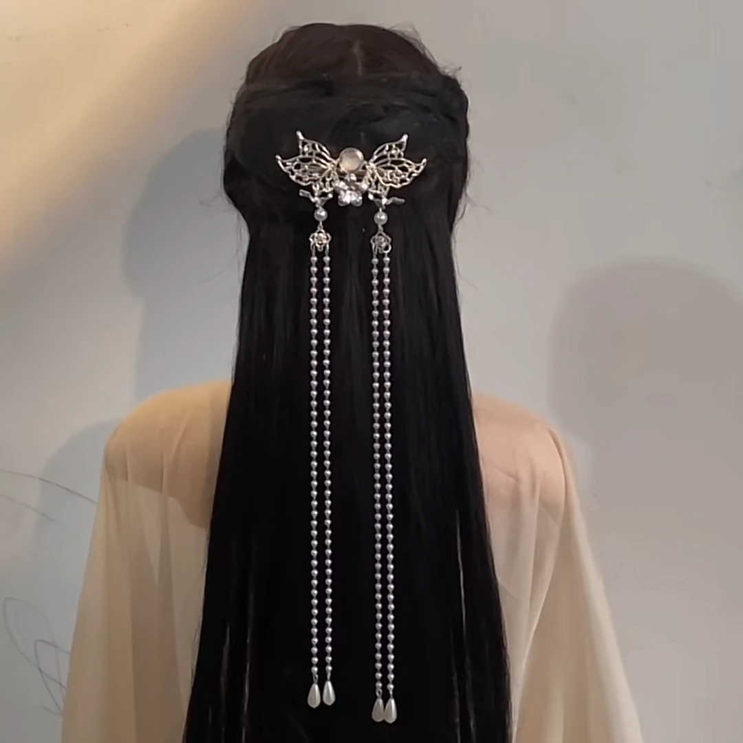 长相思蝴蝶流苏发夹后压古风汉服配饰头饰边夹少女发饰超仙清冷