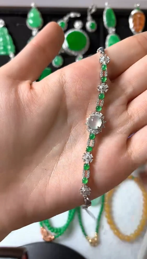 银S925镶嵌手链翡翠手链