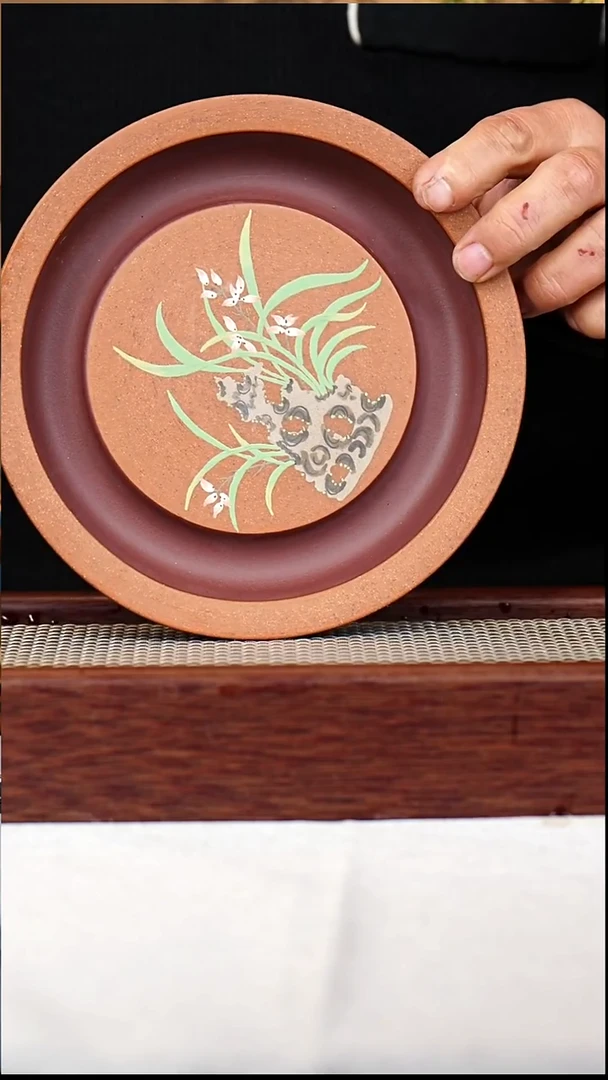 茶杯紫砂纯手工粉浆泥绘壶承