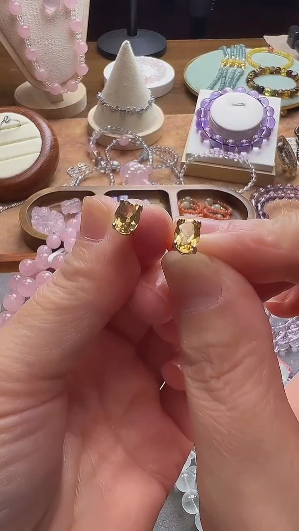 未镶嵌耳钉水晶【宠粉价】天然巴西暴力黄黄水晶耳钉