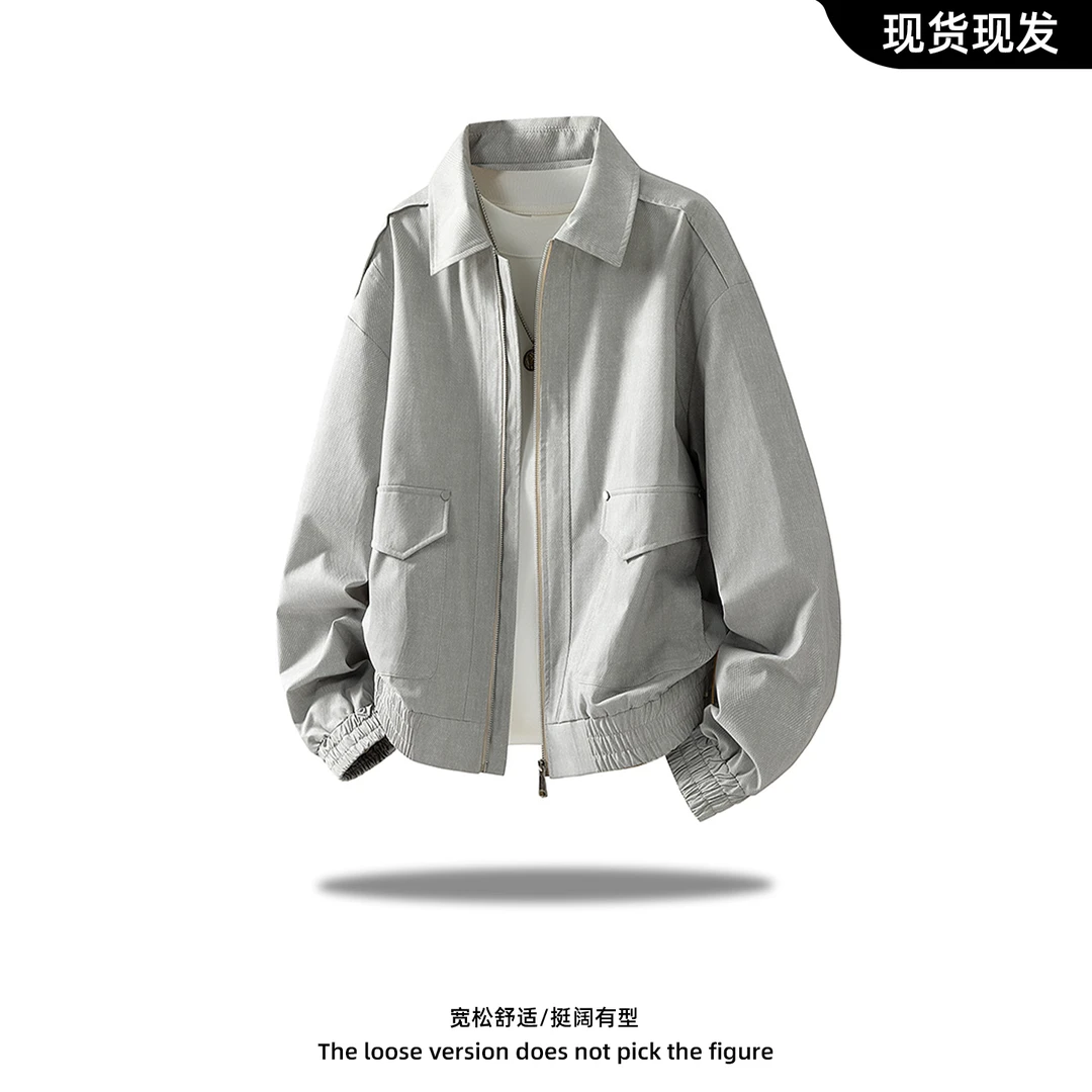 潮流工装夹克男士复古轻熟风翻领外套大码遮肉宽松休闲百搭上装