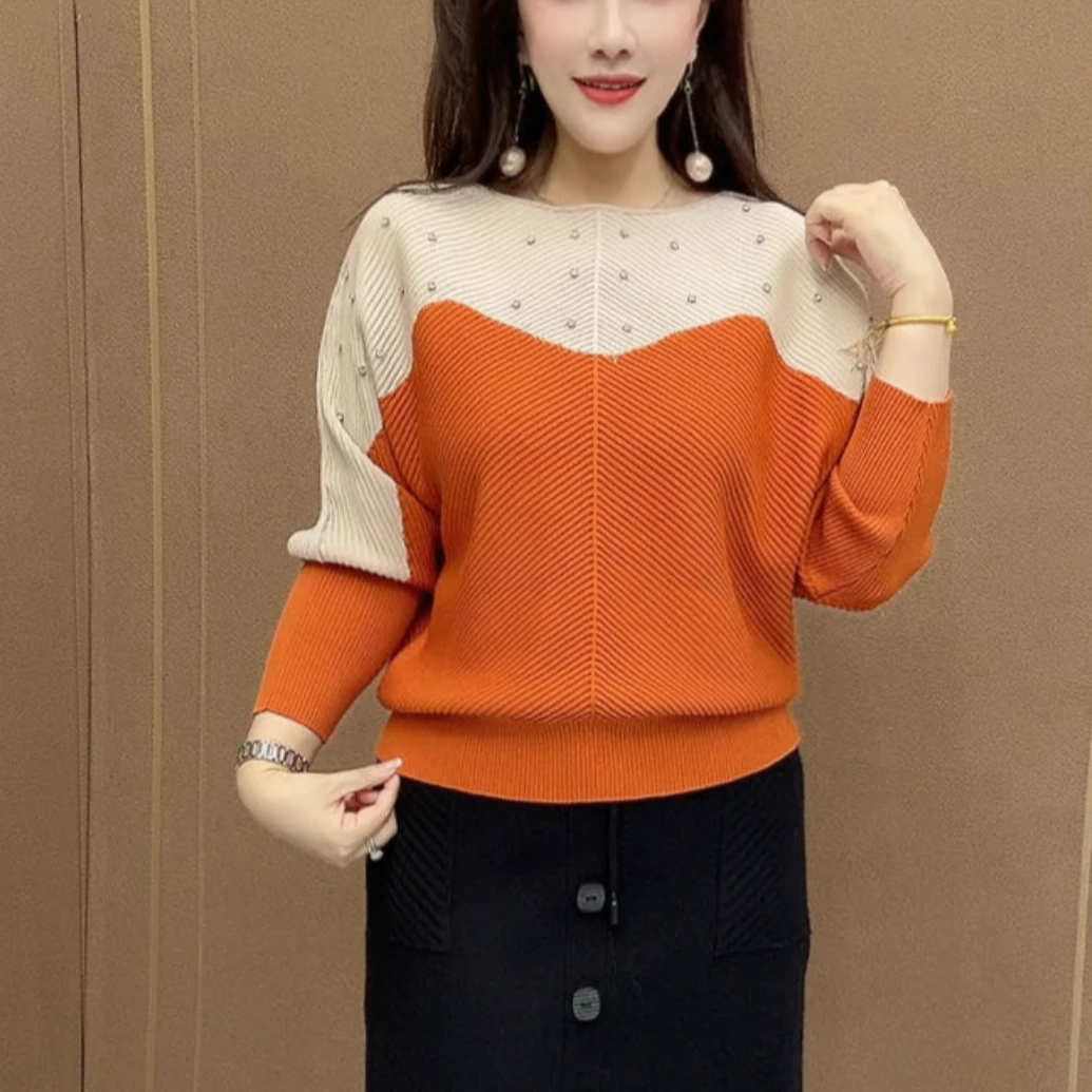 秋冬季减龄休闲高级新款拼色针织打底衫时尚韩版潮流百搭女士毛衣