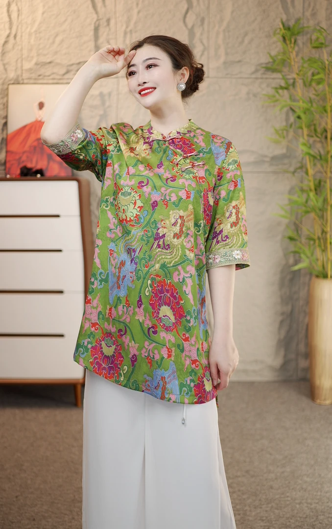 Q-M-9068新款新中式国风古韵盘扣富贵百搭气质上衣