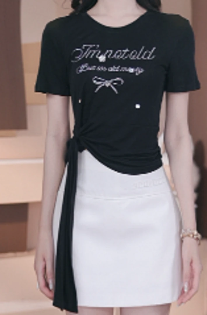 吸汗立体装饰短袖圆领字母T恤时尚显瘦夏季韩版抽绳KK-1108