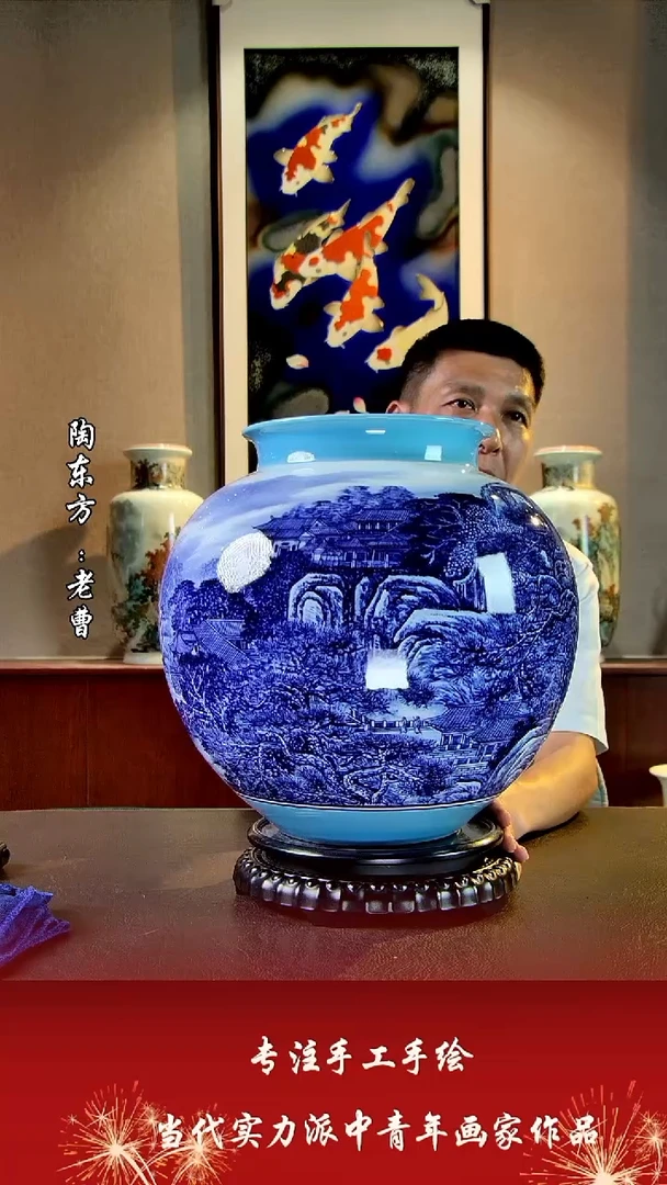 摆件景德镇陶东方艺术作品花瓶摆件瓷板画