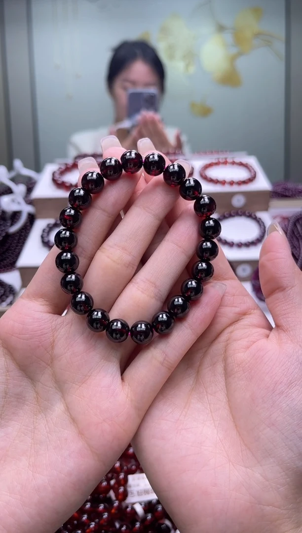 未镶嵌手链石榴石酒红色石榴石手串9mm+，多样式发一