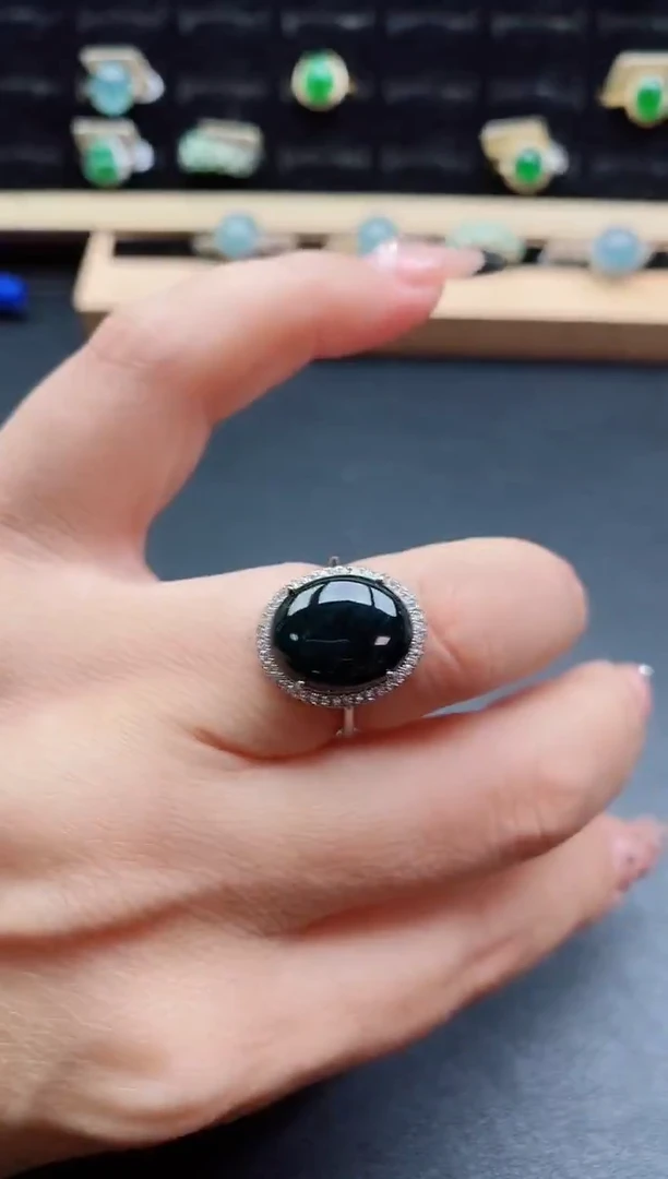 银S925镶嵌戒指翡翠1