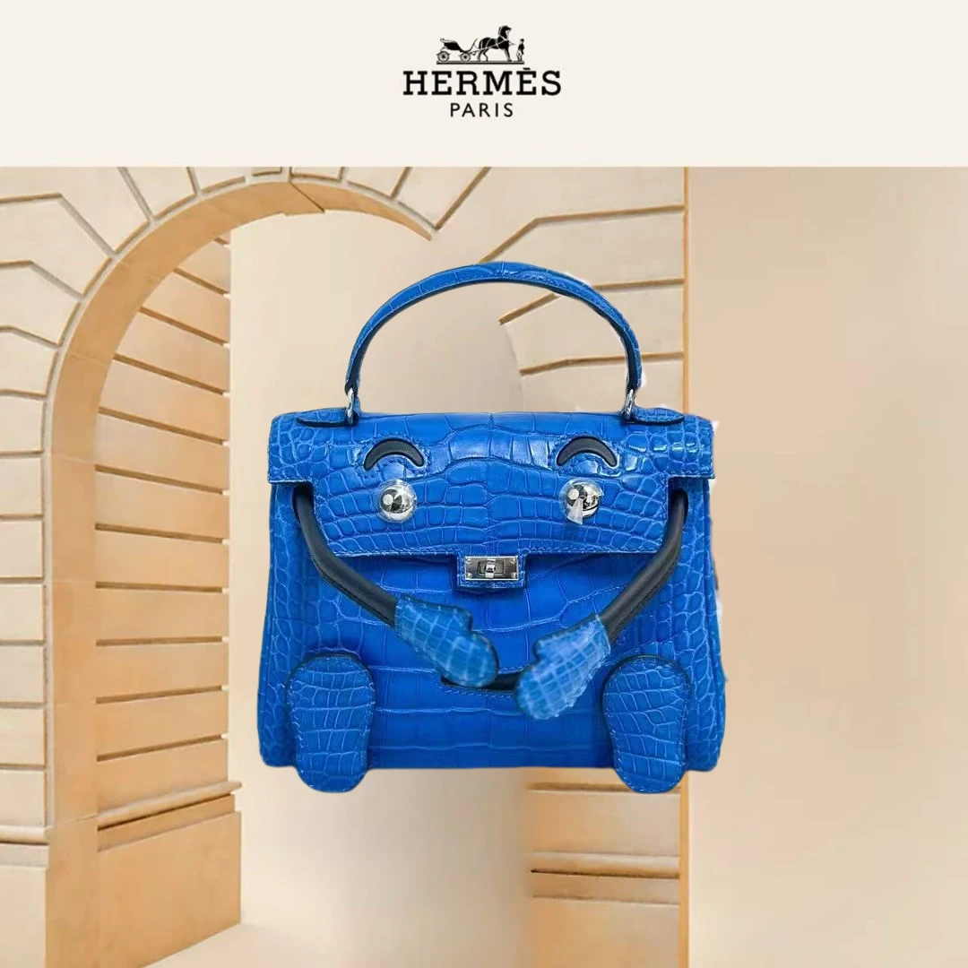 99新 Hermes/爱马仕 Kelly Doll i7琉璃蓝银扣雾面鳄鱼