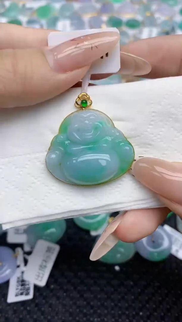 翡翠18K金镶嵌颈饰212   天然翡翠A货