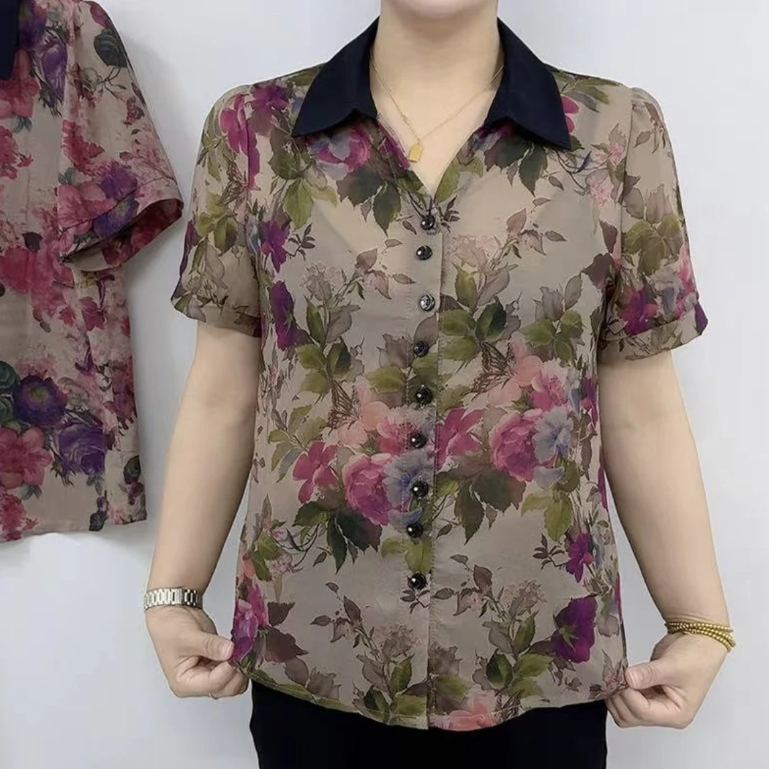 减龄显瘦高档气质休闲潮流新款衬衫夏季中老年女百搭印花复古衬衣