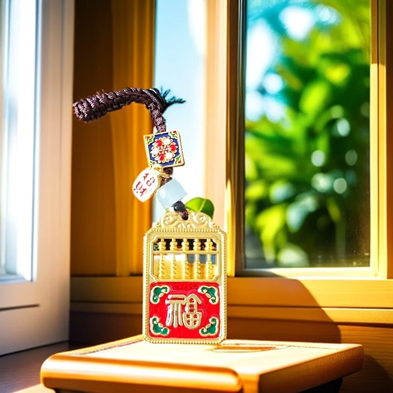 2025新款五福圆满汽车钥匙扣挂件平安包挂沙金车用挂饰古法镂空