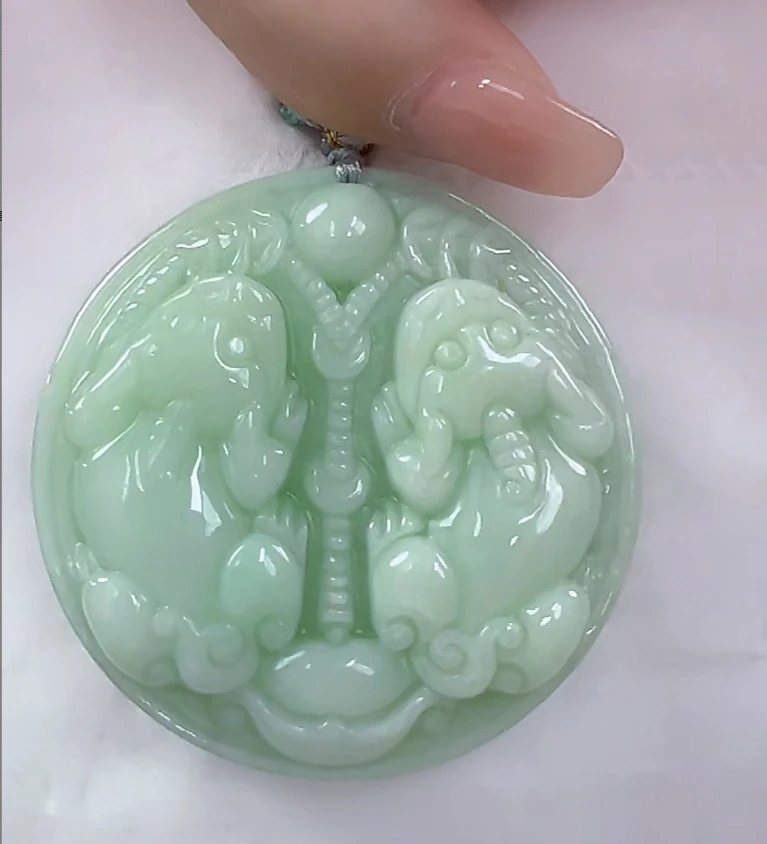 官方正品翡翠A货原创果绿双貔貅（多样性发货发一个）宽48➕厚11送绳