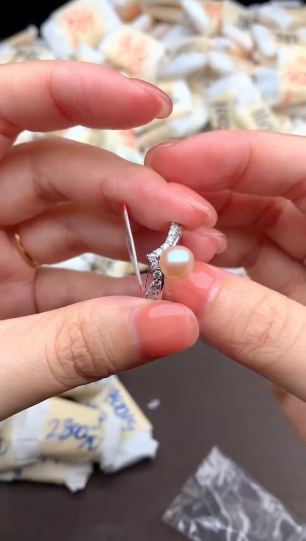 戒指银S925镶嵌淡水珍珠一