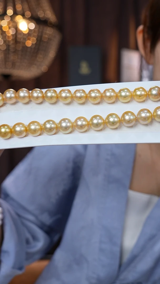 14K金镶嵌项链海水珍珠金珠13-14mm