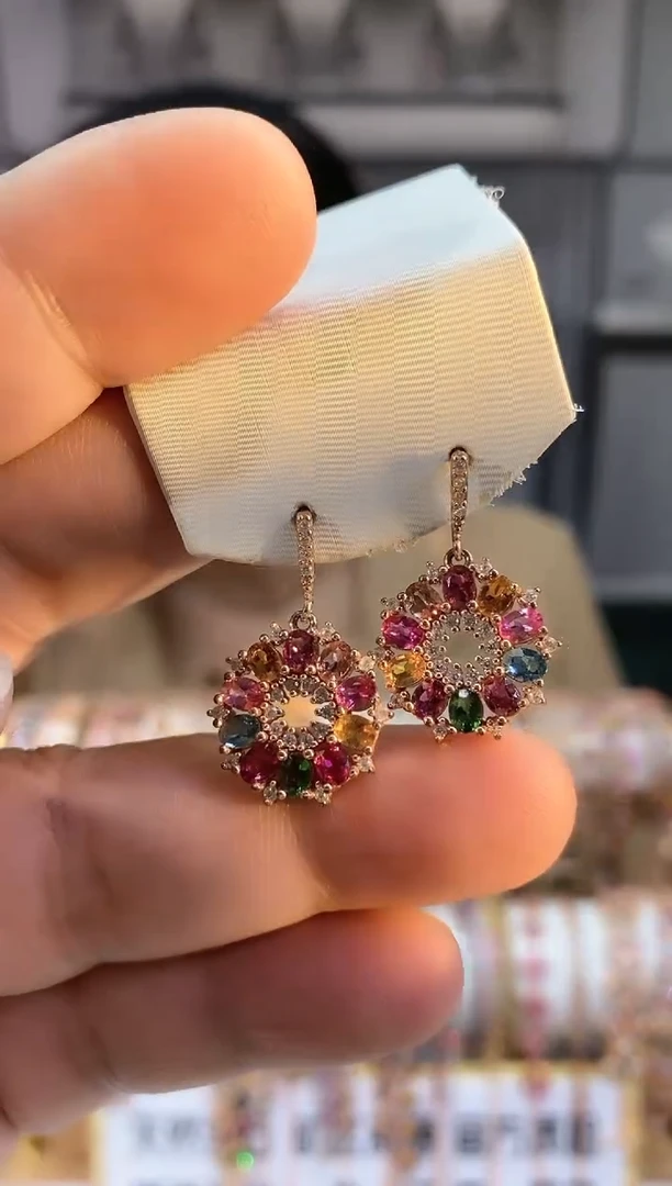 银S925镶嵌耳钉碧玺345354354354354