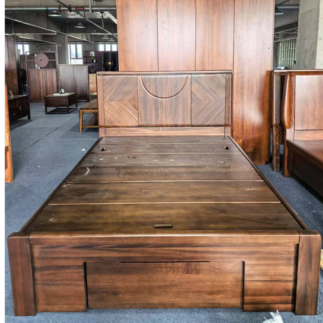 【品牌库存】1500*2000 平板乌金木实木大床新中式家用主卧