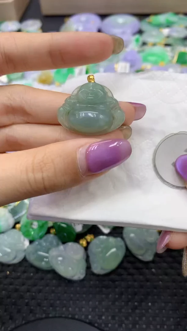 颈饰18K金镶嵌翡翠天然缅甸翡翠A货